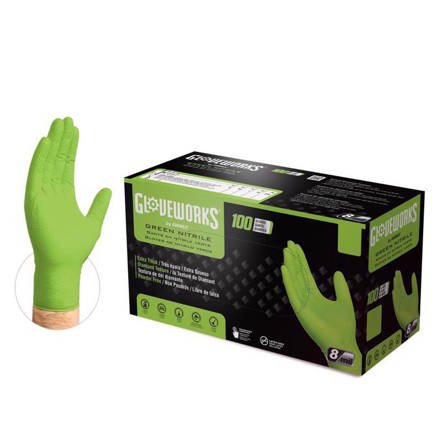 Gloveworks Nitrile Disposable Gloves Large Green Powder Free 100 pk