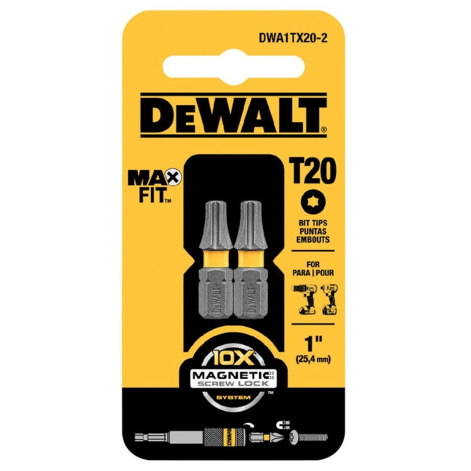 DeWalt Max Fit Torx T20 X 1 in. L Insert Bit S2 Tool Steel 2 pc