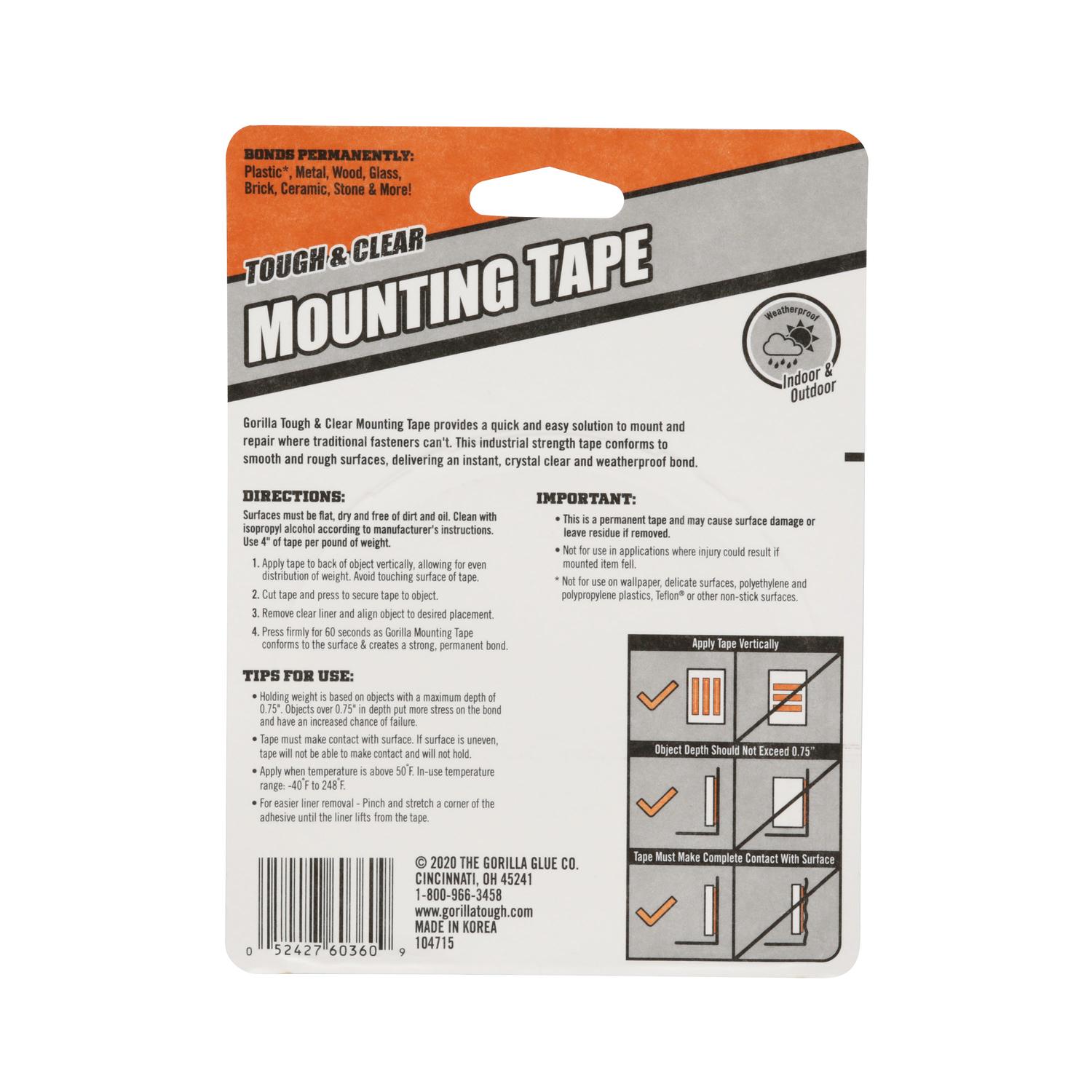 Gorilla 60 in. L X 1 in. W Double-Sided Mounting Tape