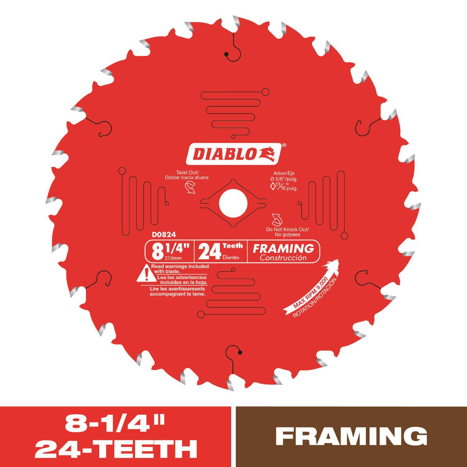 Diablo 8-1/4 in. D X 5/8 in. TiCo Hi-Density Carbide Framing Blade 24 teeth 1 pk