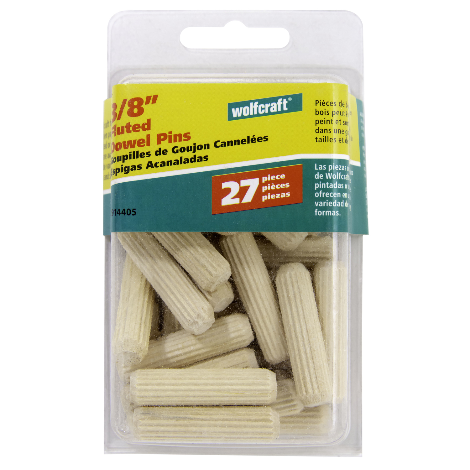 Wolfcraft Fluted Hardwood Dowel Pin 3/8 in. D X 1-1/2 in. L 1 pk Natural