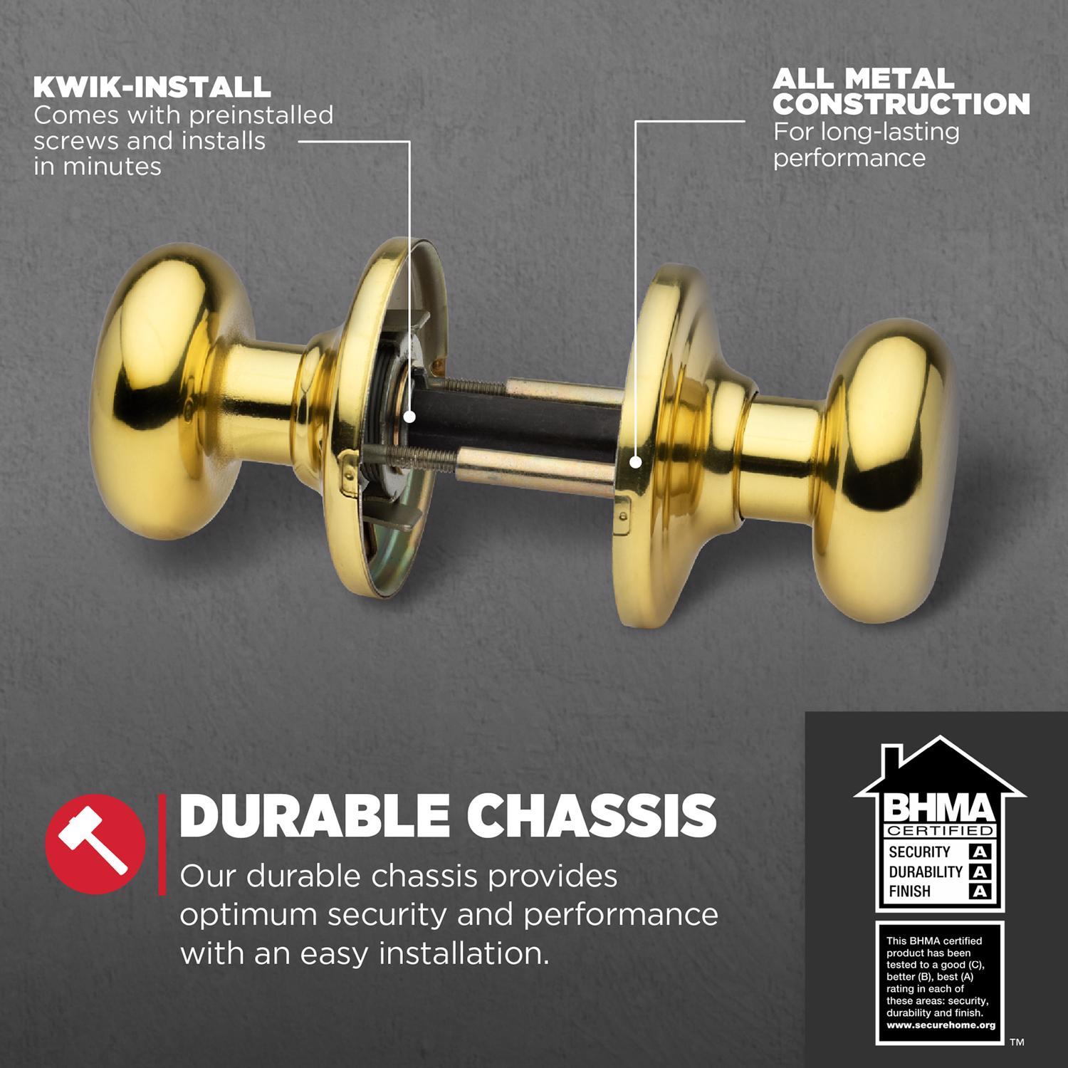 Kwikset Juno Polished Brass Passage Door Knob 1-3/4 in.