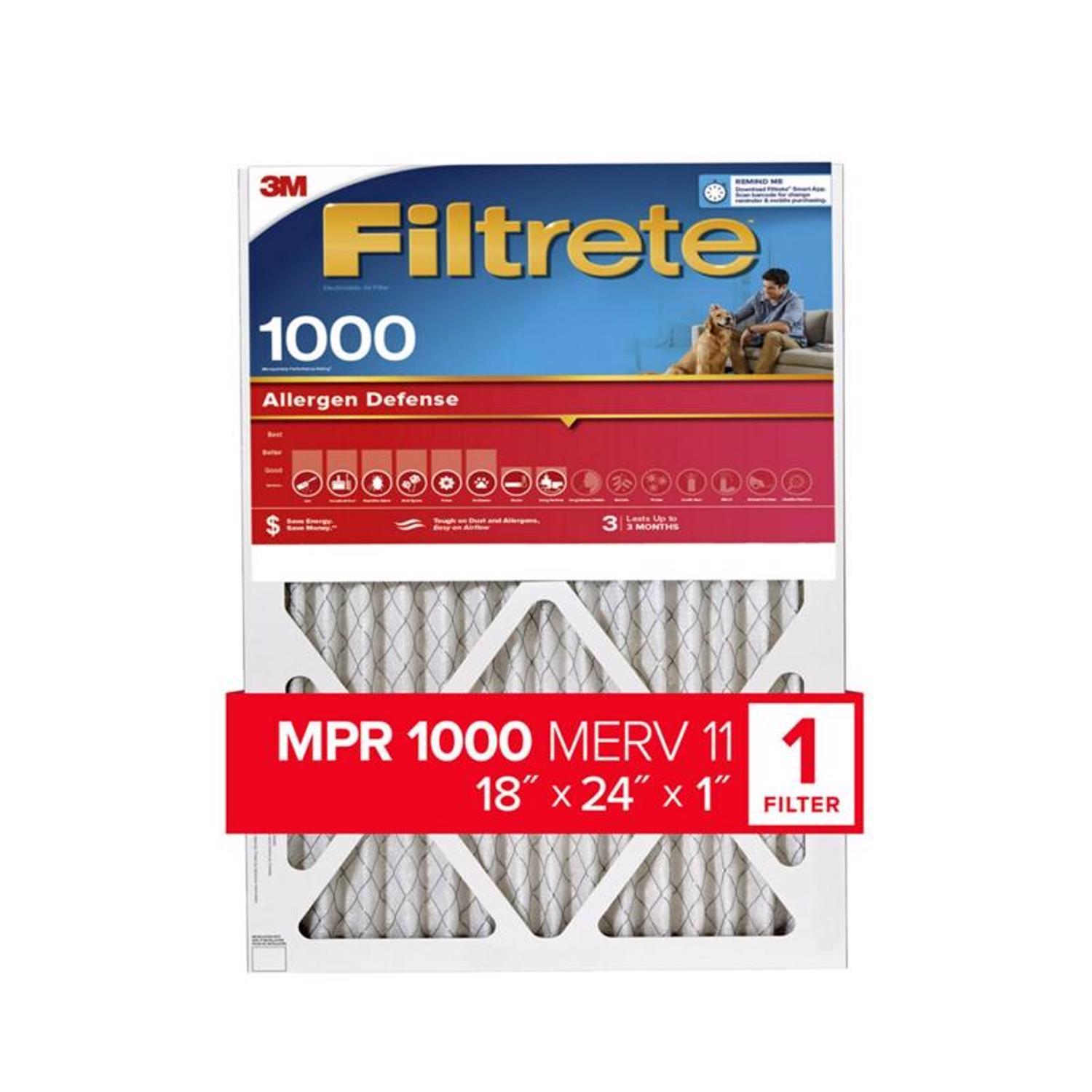 Filtrete 24 in. W X 18 in. H X 1 in. Polyester 1000 MPR Pleated Allergen Air Filter 1 pk