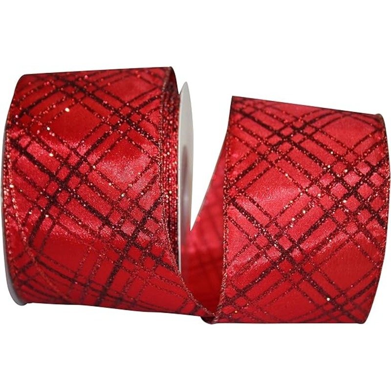 Reliant Ribbon Scarlet Crisscross Value Wired Edge Ribbon, 2-1/2 x  10 Yards, Scarlet