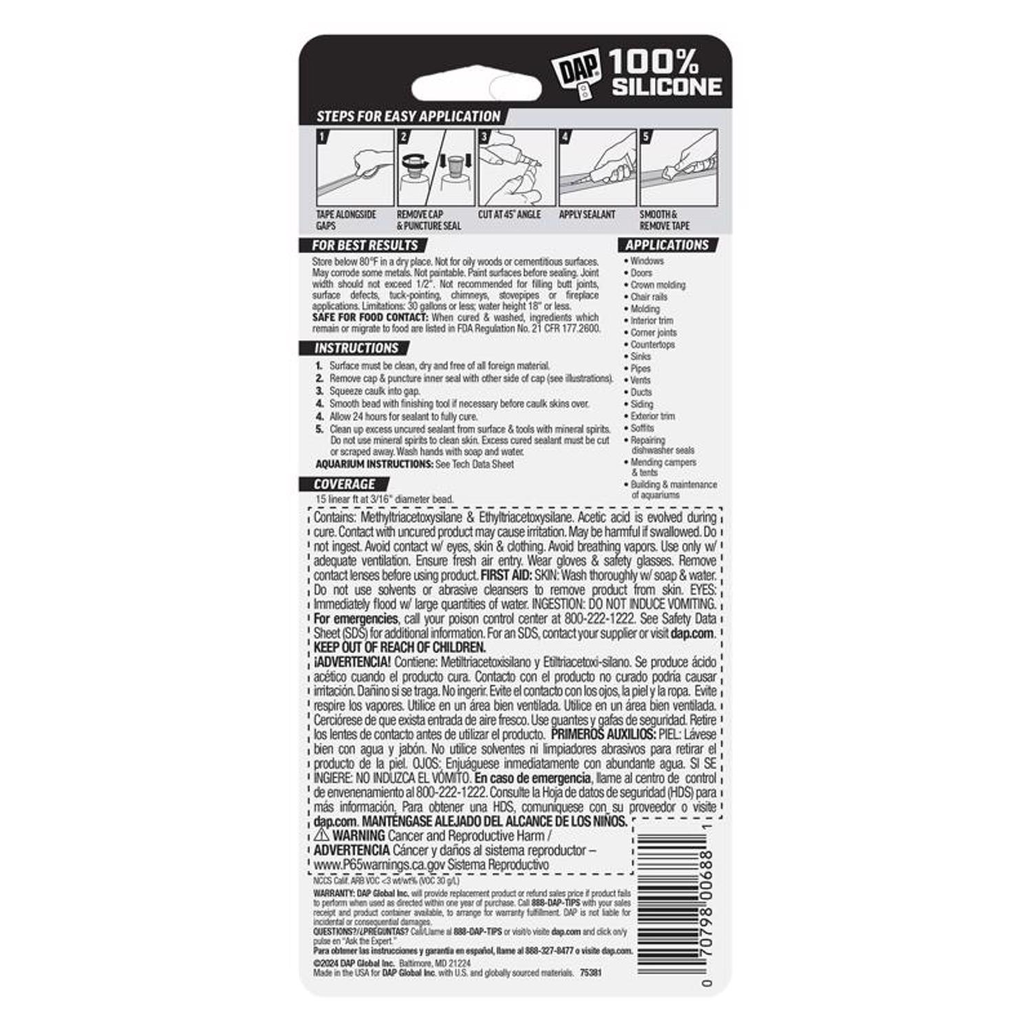 DAP Clear Silicone All Purpose Sealant and Adhesive 2.8 oz