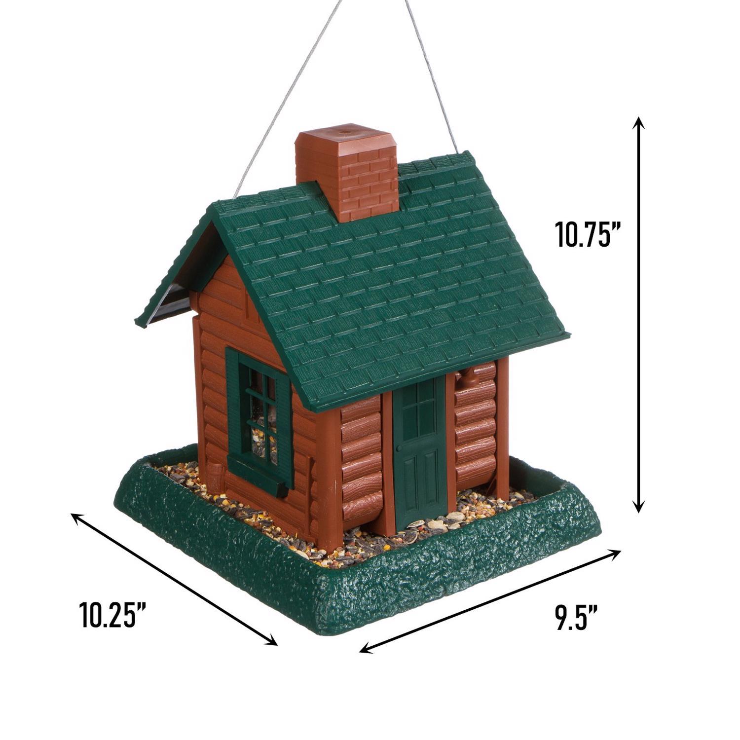 North States Log Cabin Wild Bird 1 lb Plastic Log Cabin Hopper Bird Feeder 4 ports