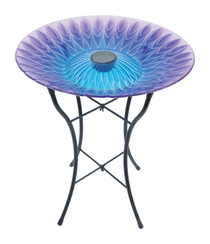 Luminous Garden Glass/Metal 21.6 in. Solar Bird Bath with Stand