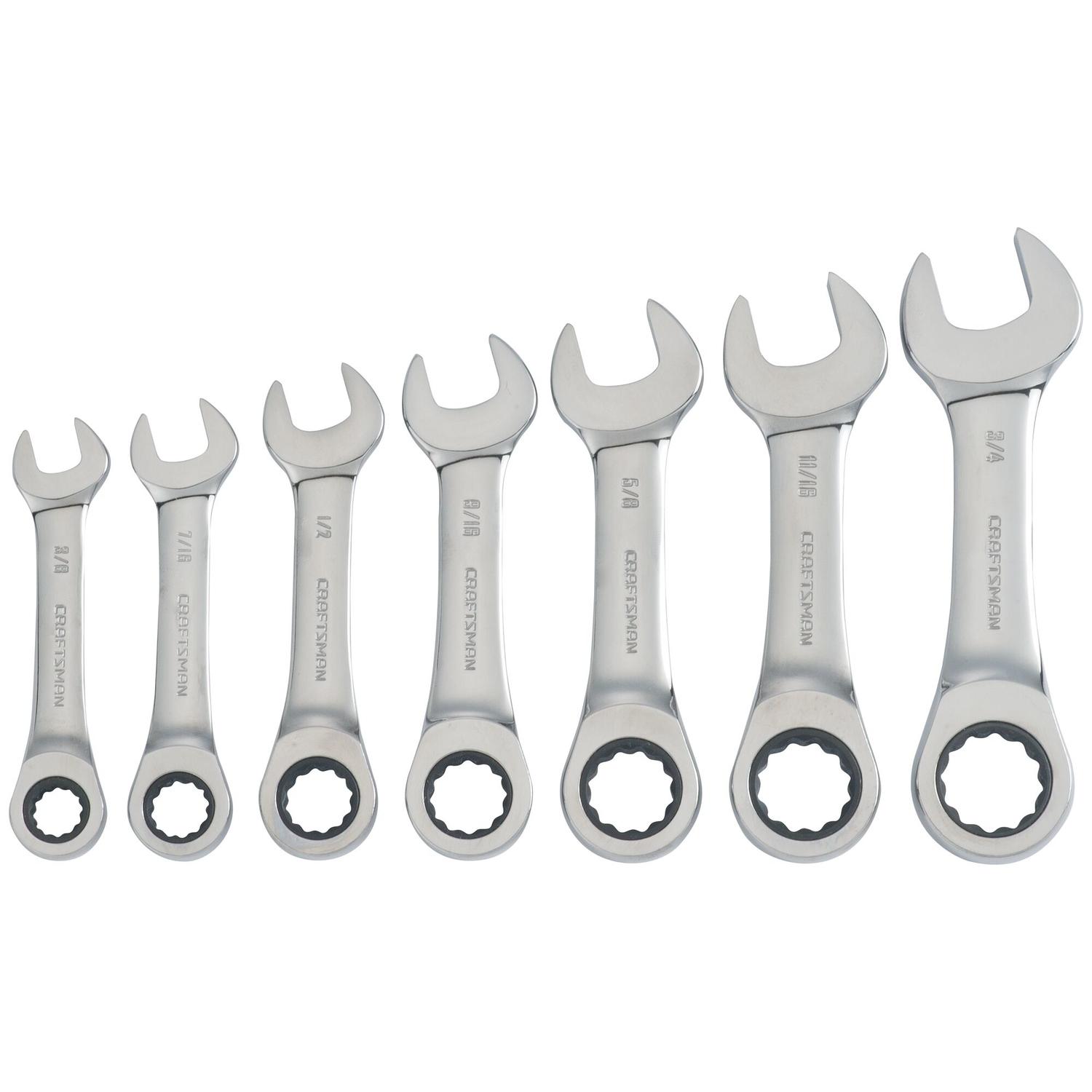 CRAFTSMAN SAE Stubby Ratcheting Combination Wrench Set 7 pc