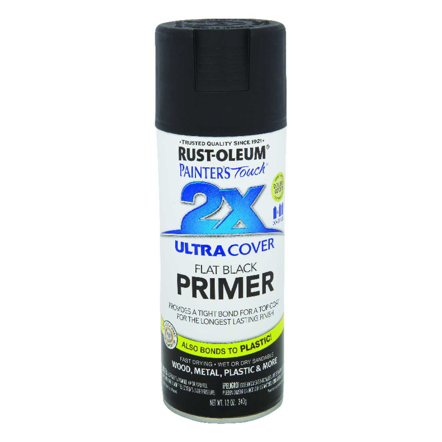 Rust-Oleum Painter's Touch 2X Ultra Cover Flat Black Paint+Primer Spray Paint 12 oz
