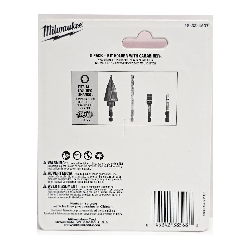 Milwaukee 48-32-4537 5PC Bit Holder w/ Carabiner Durable Magnetic Bit Storage