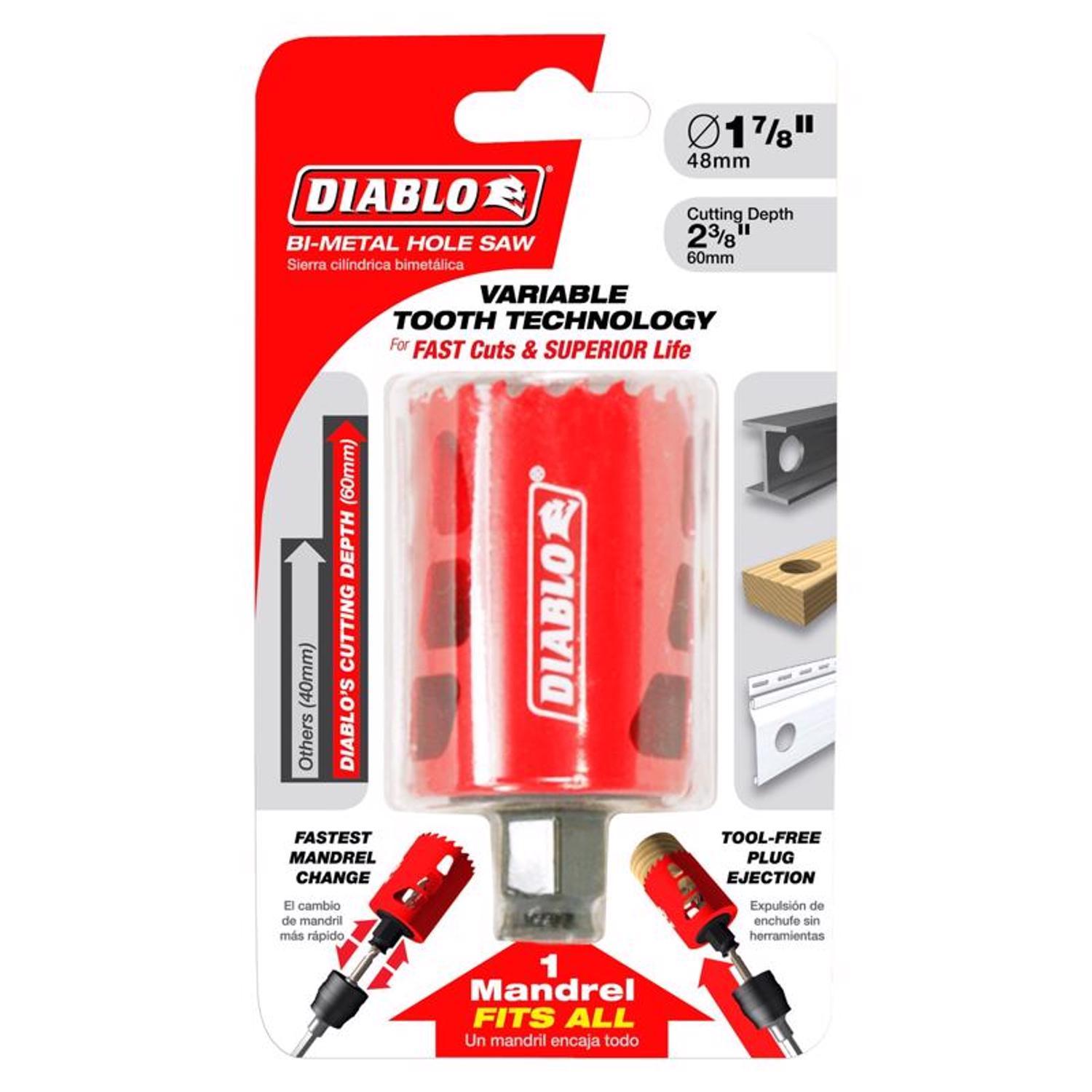 Diablo Snap-Lock Plus 1-7/8 in. Bi-Metal 2-3/8 in. L Hole Saw Arbor Included