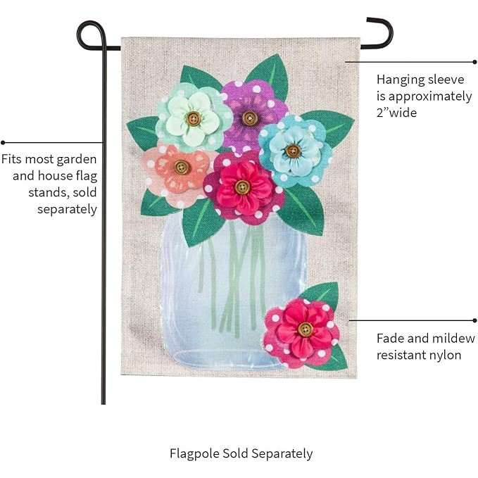 Evergreen Flag Polka Dot Floral Mason Jar Garden Burlap Flag - 13 in. x 1 in. x 18 in.