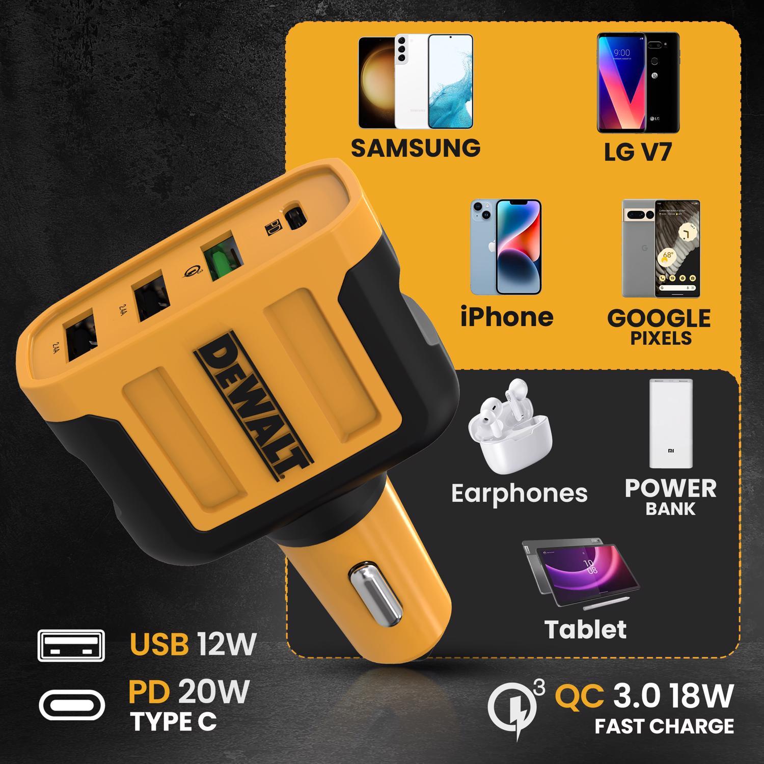 DeWalt 4 Port Car Cell Phone Charger 1 pk