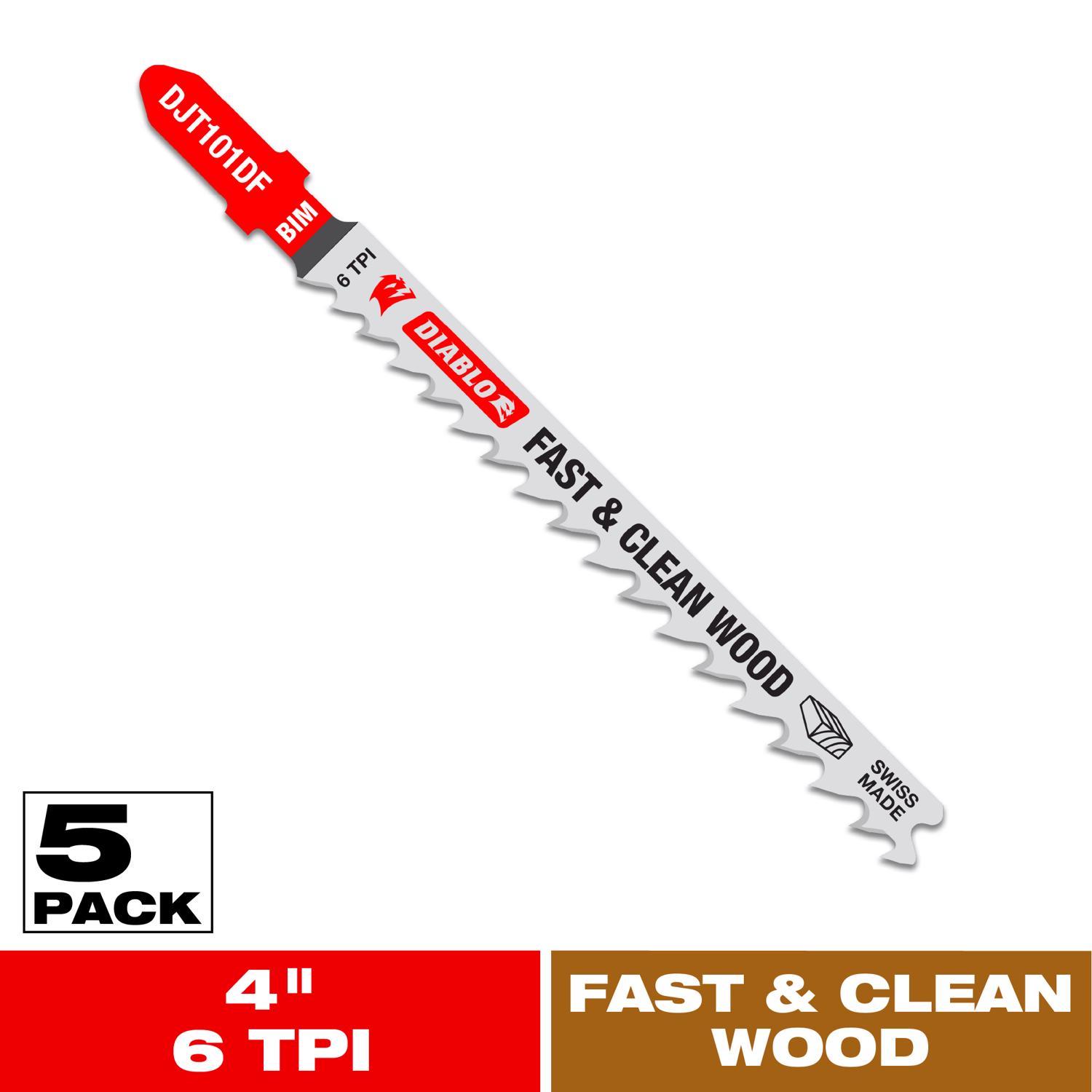 Diablo 4 in. Bi-Metal T-Shank Fast & Clean Wood Jig Saw Blade 6 TPI 5 pk