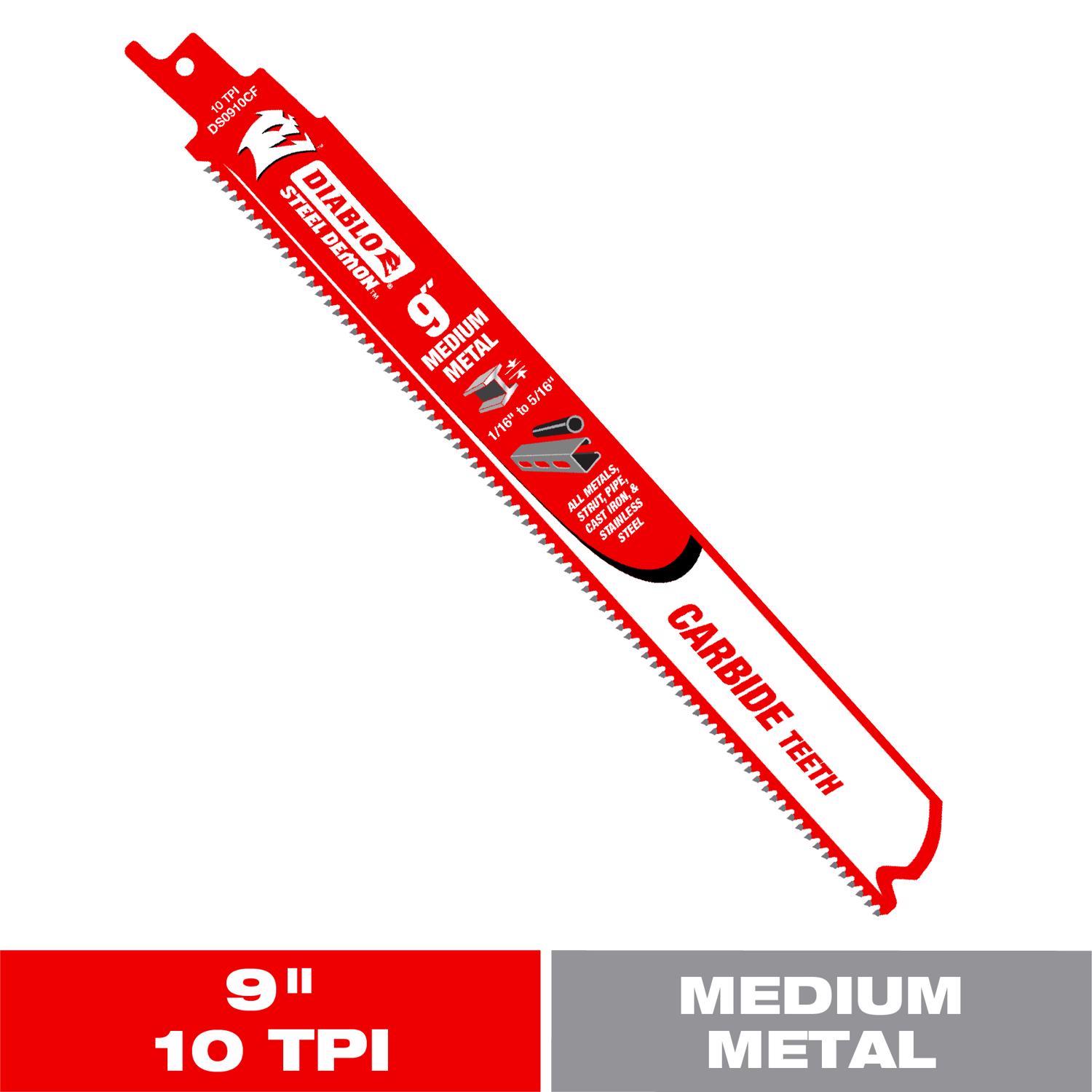 Diablo Steel Demon 9 in. Carbide Medium Metal Reciprocating Saw Blade 10 TPI 1 pk