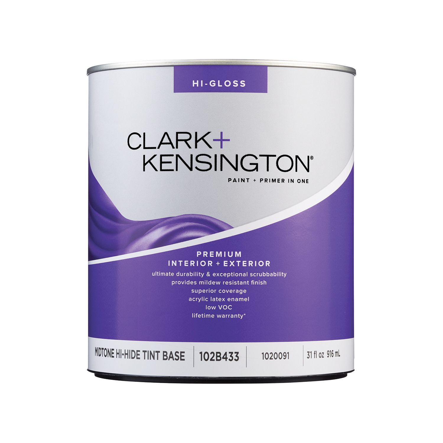 Clark+Kensington High-Gloss Tint Base Mid-Tone Base Premium Paint Exterior and Interior 1 qt