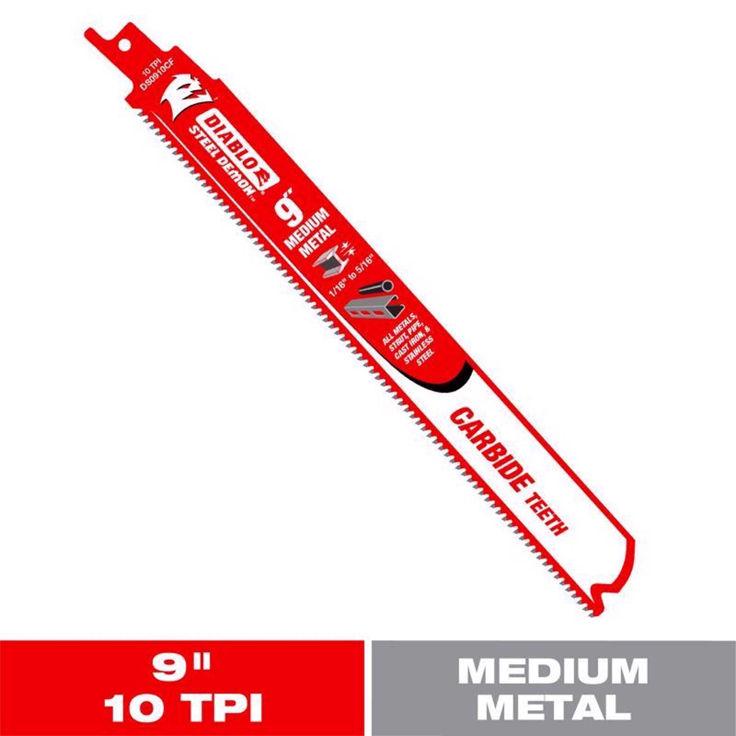 Diablo Steel Demon 9 in. Carbide Medium Metal Reciprocating Saw Blade 10 TPI 1 pk
