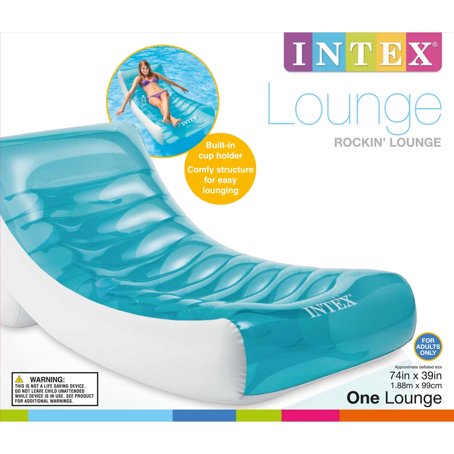 Intex Rockin' Blue/White Vinyl Inflatable Lounge Pool Float