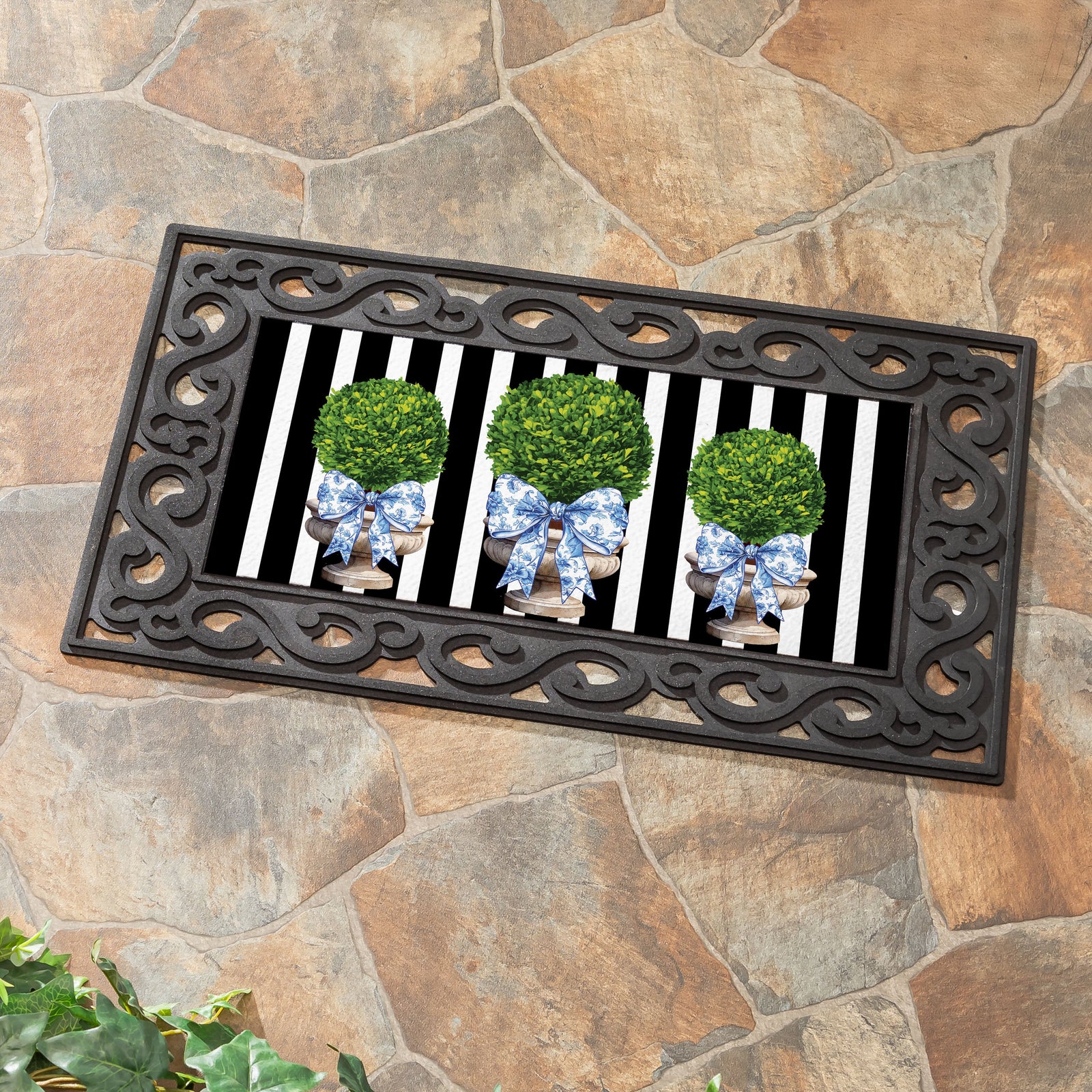 Evergreen Topiary With Bow Sassafras Switch Mat