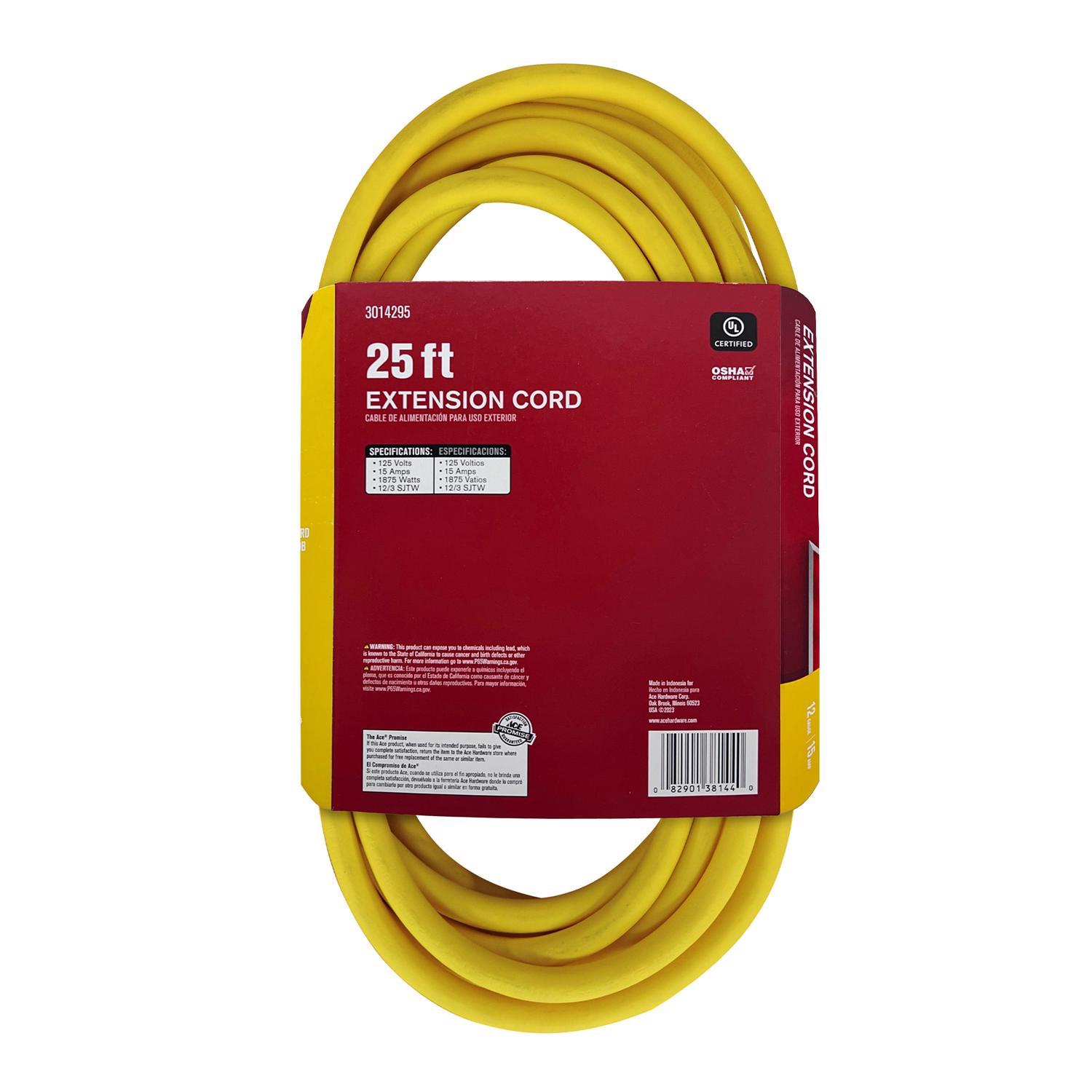 Ace Indoor or Outdoor 25 ft. L Yellow Extension Cord 12/3 SJTW