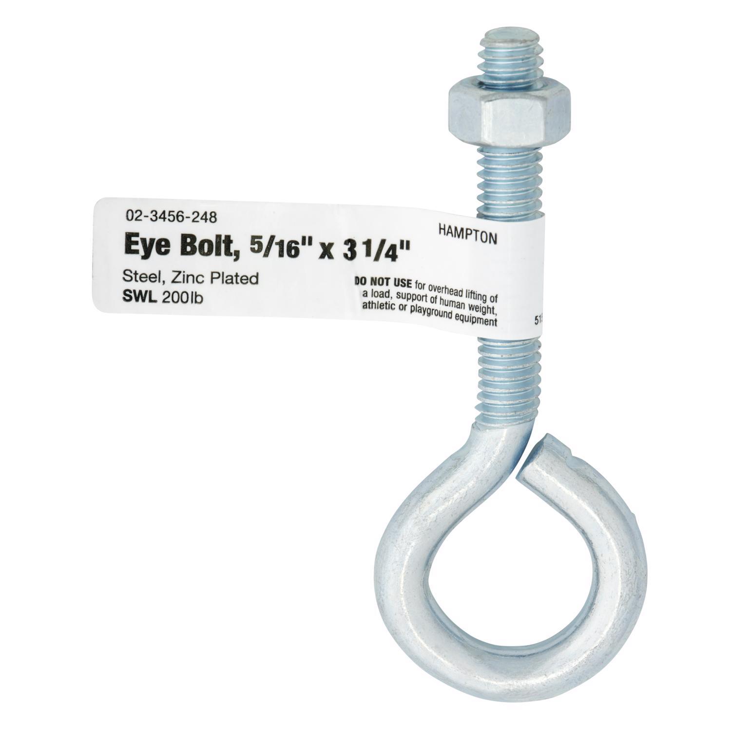 Hampton 5/16 in. X 3-1/4 in. L Zinc-Plated Steel Eyebolt Nut Included