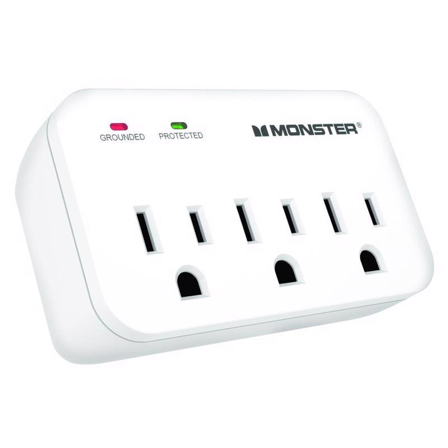Monster Just Power It Up 0 ft. L 3 outlets Wall Tap Surge Protector White 1200 J