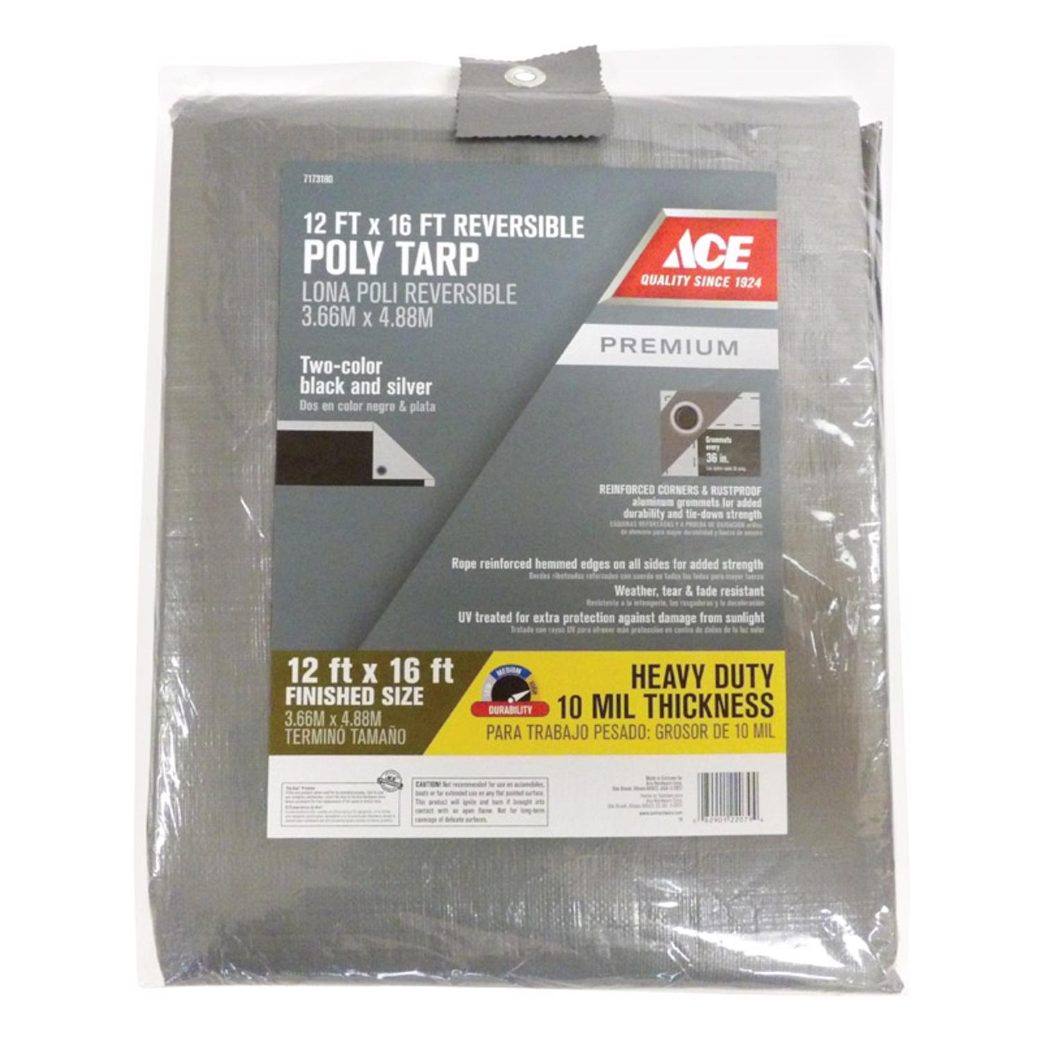 Ace 12 ft. W X 16 ft. L Heavy Duty Polyethylene Tarp Black/Silver