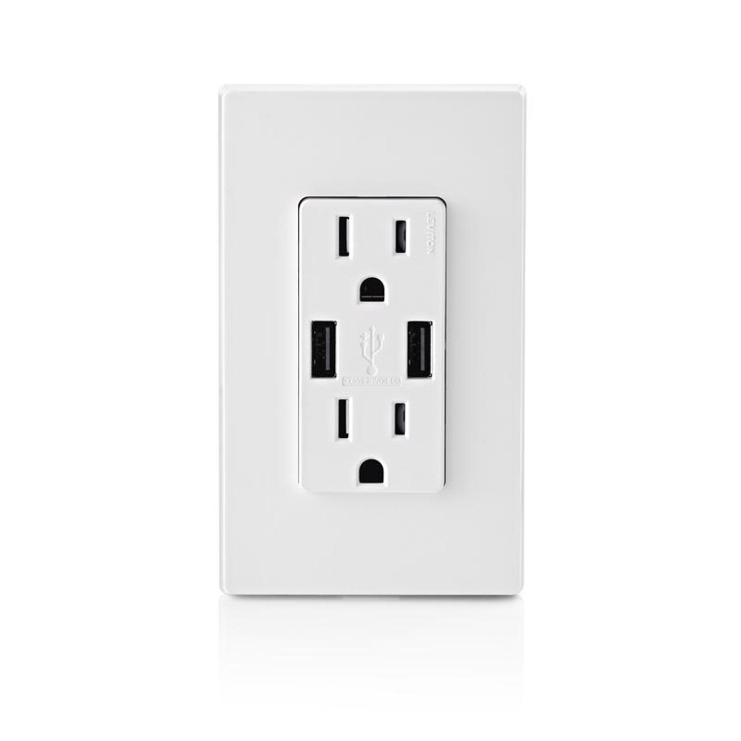 Leviton Decora 15 amps 125 V Duplex White Outlet and USB Charger 5-15R 1 pk