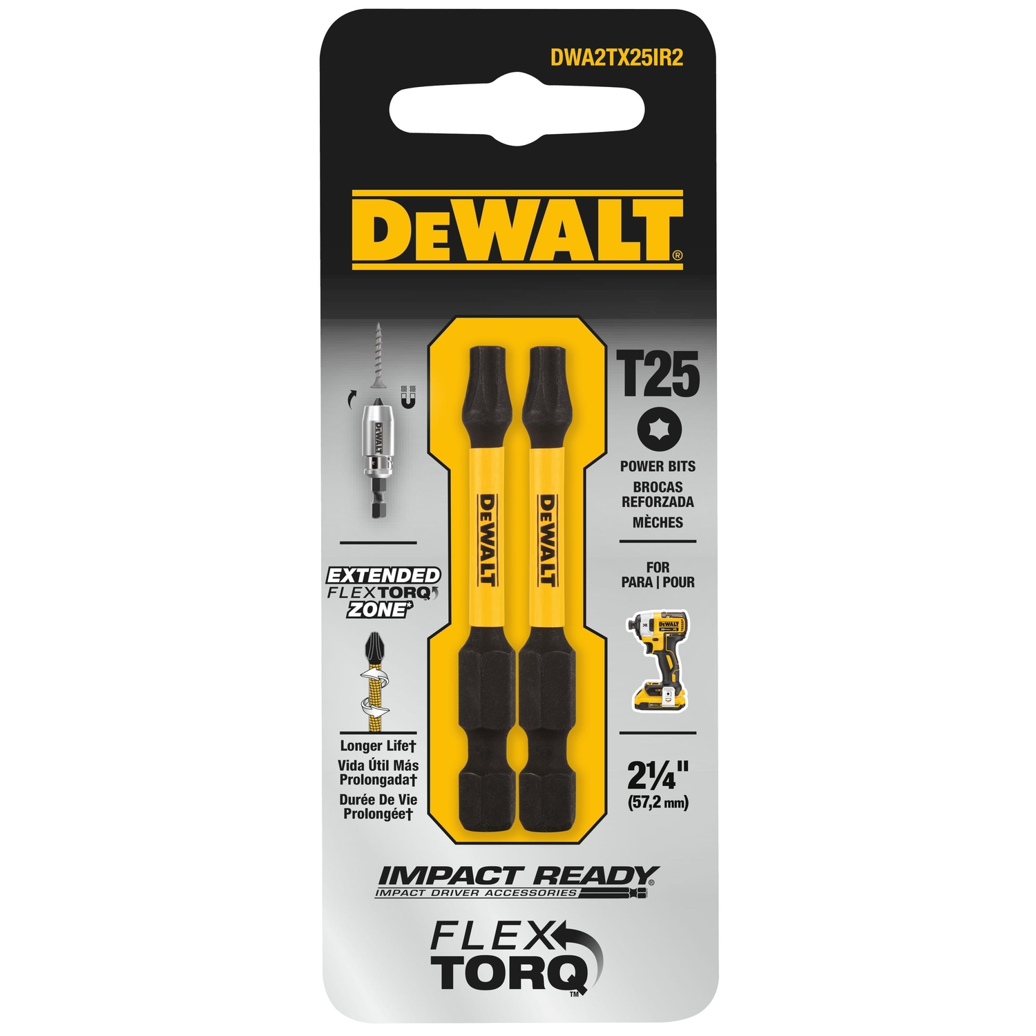 DeWalt FlexTorq Torx T25 X 2 in. L Impact Power Bit Steel 2 pc