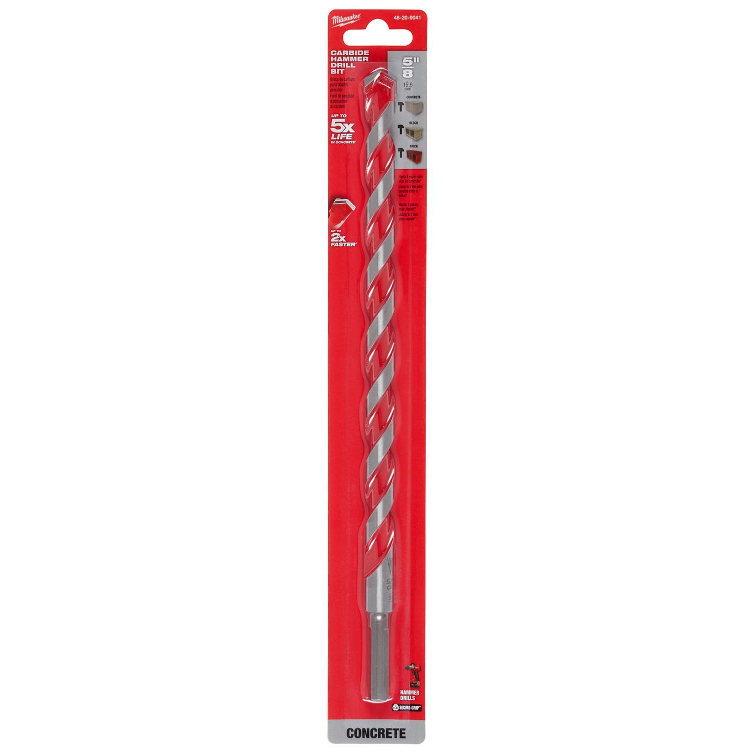 Milwaukee Shockwave 5/8 in. X 12 in. L Carbide Hammer Drill Bit 3-Flat Shank 1 pk