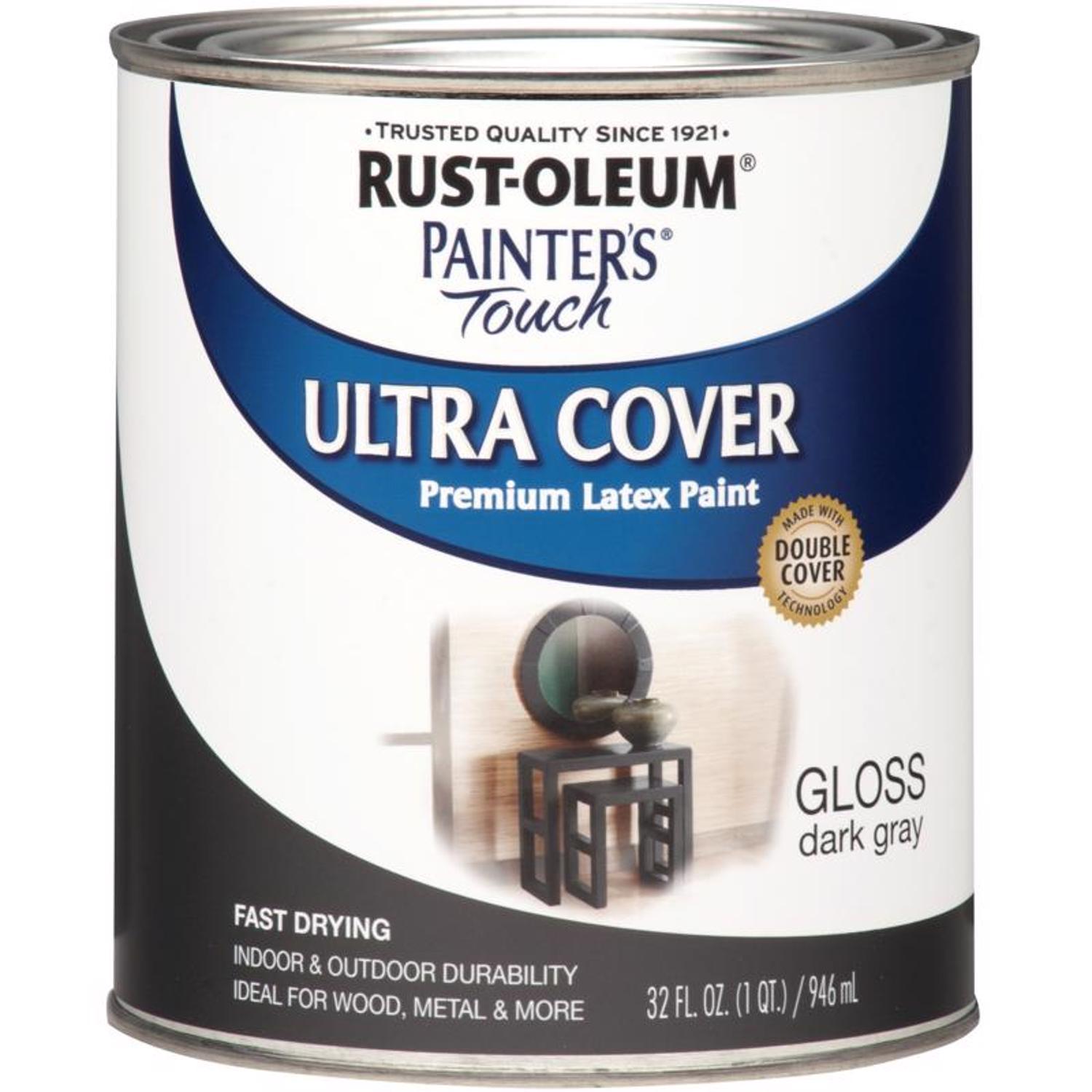 Rust-Oleum Painters Touch Ultra Cover Gloss Dark Gray Water-Based Acrylic Ultra Cover Paint 1 qt