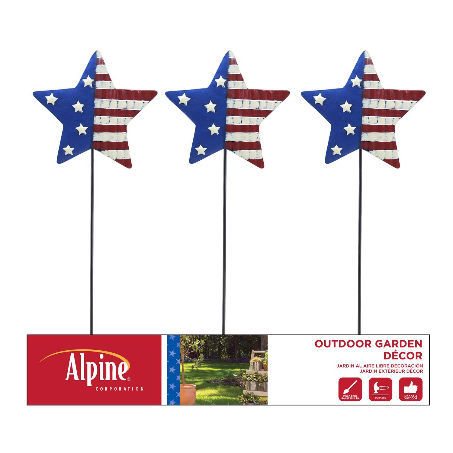 Alpine USA Star Red, White, Blue Metal 24 in. H Outdoor Garden Stake