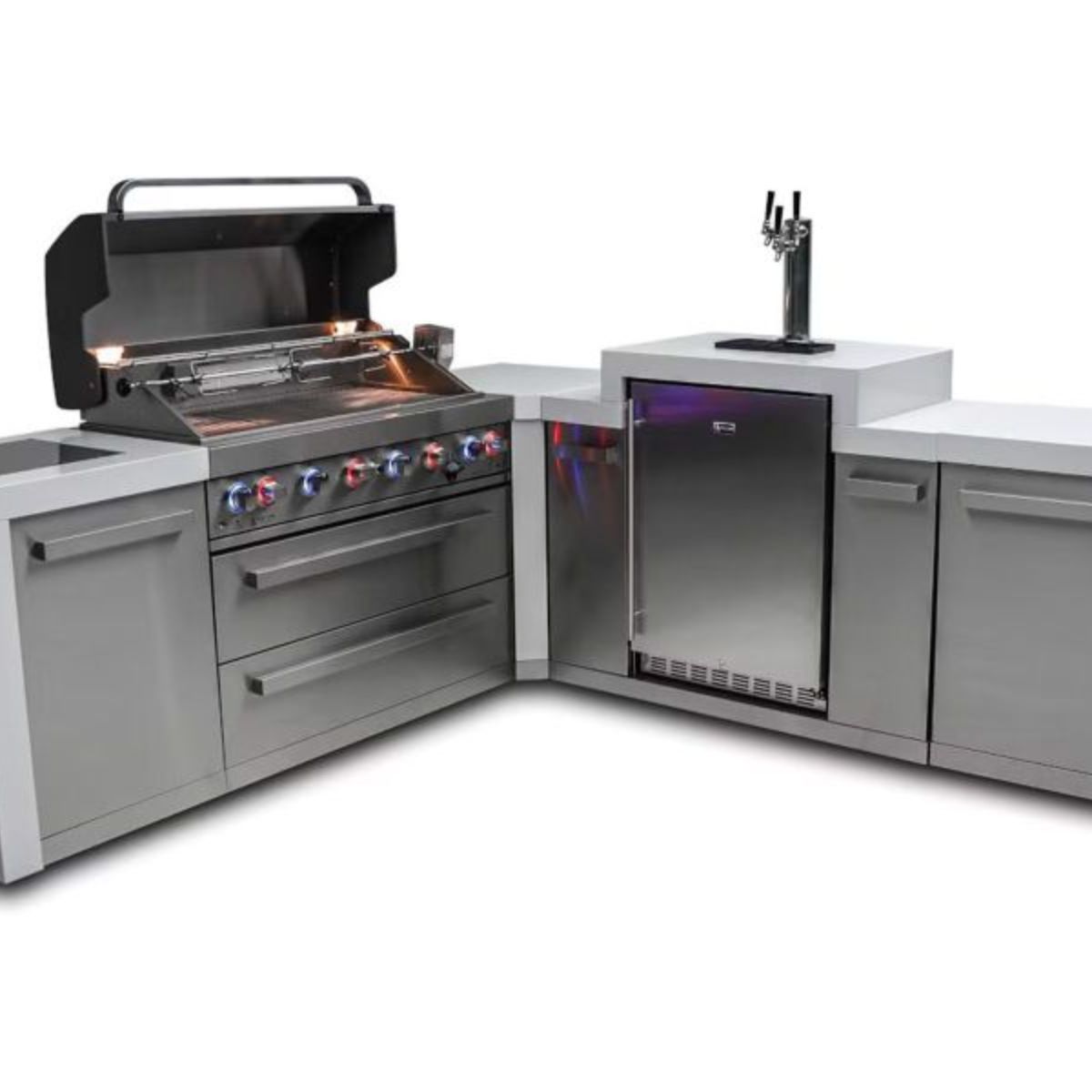 Mont Alpi 6-Burner 94 in. x 98 in. Deluxe Outdoor Modular Kitchen with 90-Degree Corner and Kegerator
