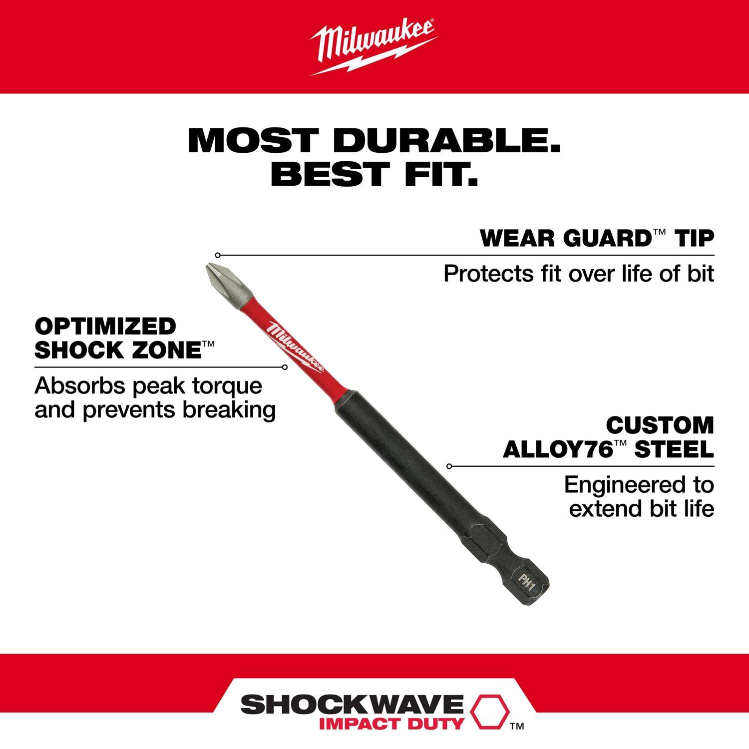 Milwaukee Shockwave Phillips #2 X 3-1/2 in. L Impact Power Bit Set Alloy Steel 5 pc