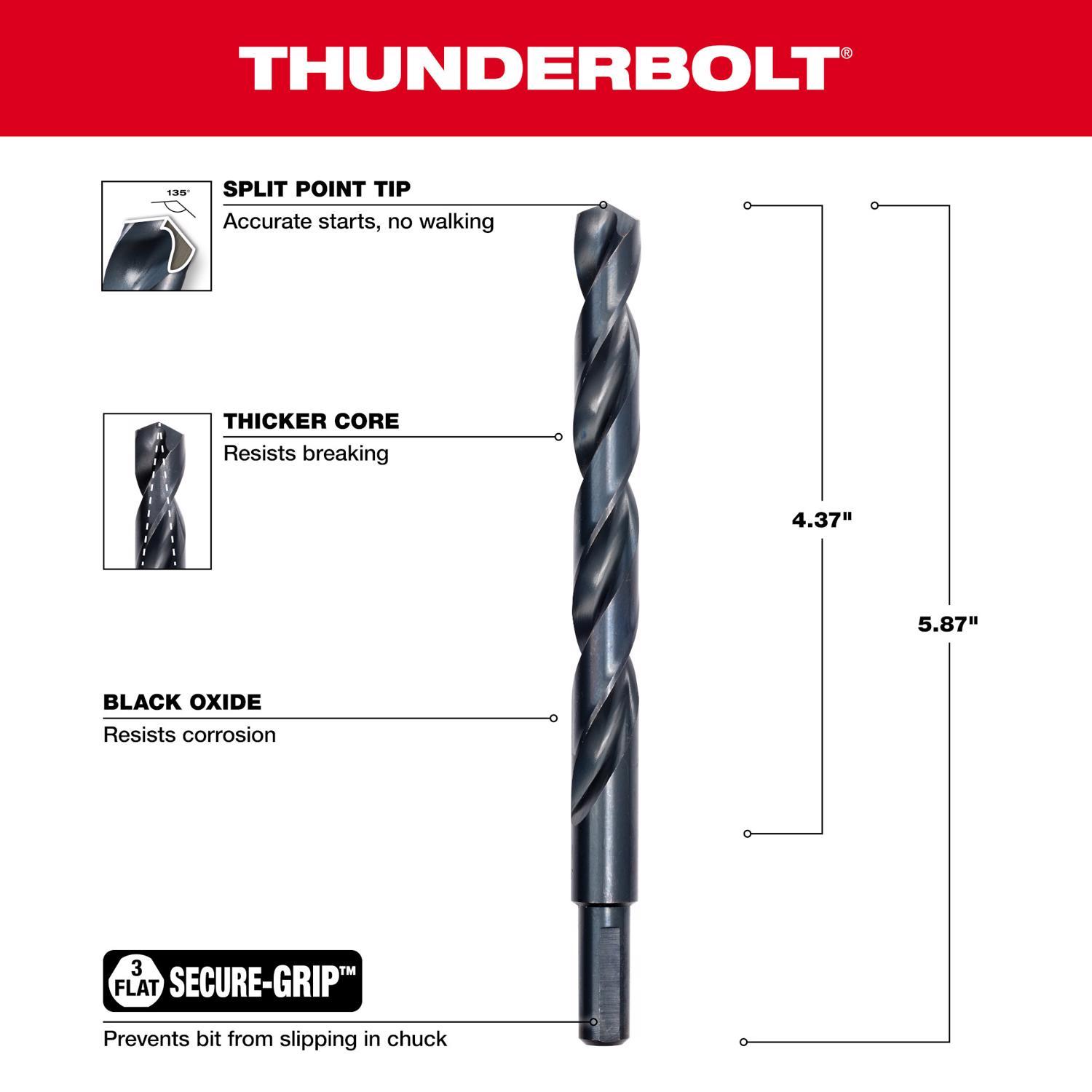 Milwaukee Thunderbolt 31/64 in. X 5-7/8 in. L Black Oxide Drill Bit 3-Flat Shank 1 pc