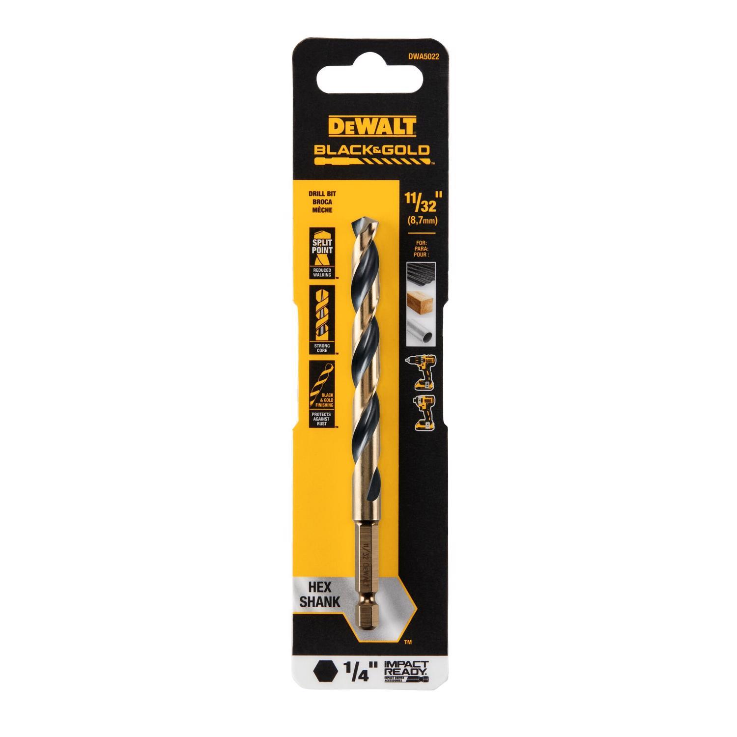 DEWALT Black & Gold 11/32 in. High Speed Steel Impact Ready Drill Bit Hex Shank 1 pk