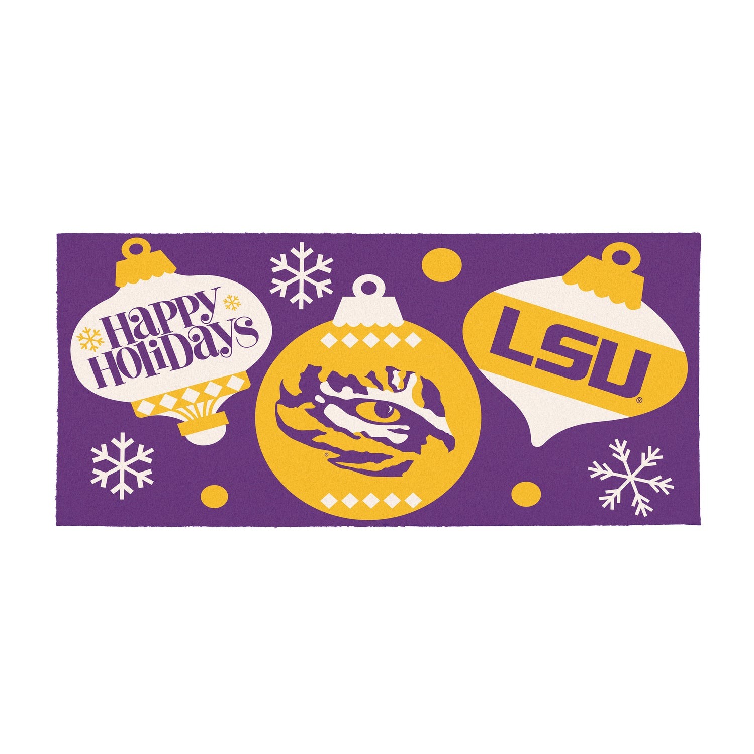 Evergreen Louisiana State University Holiday Flocked Coir Sassafras Switch Mat, 22 in. x 10 in.
