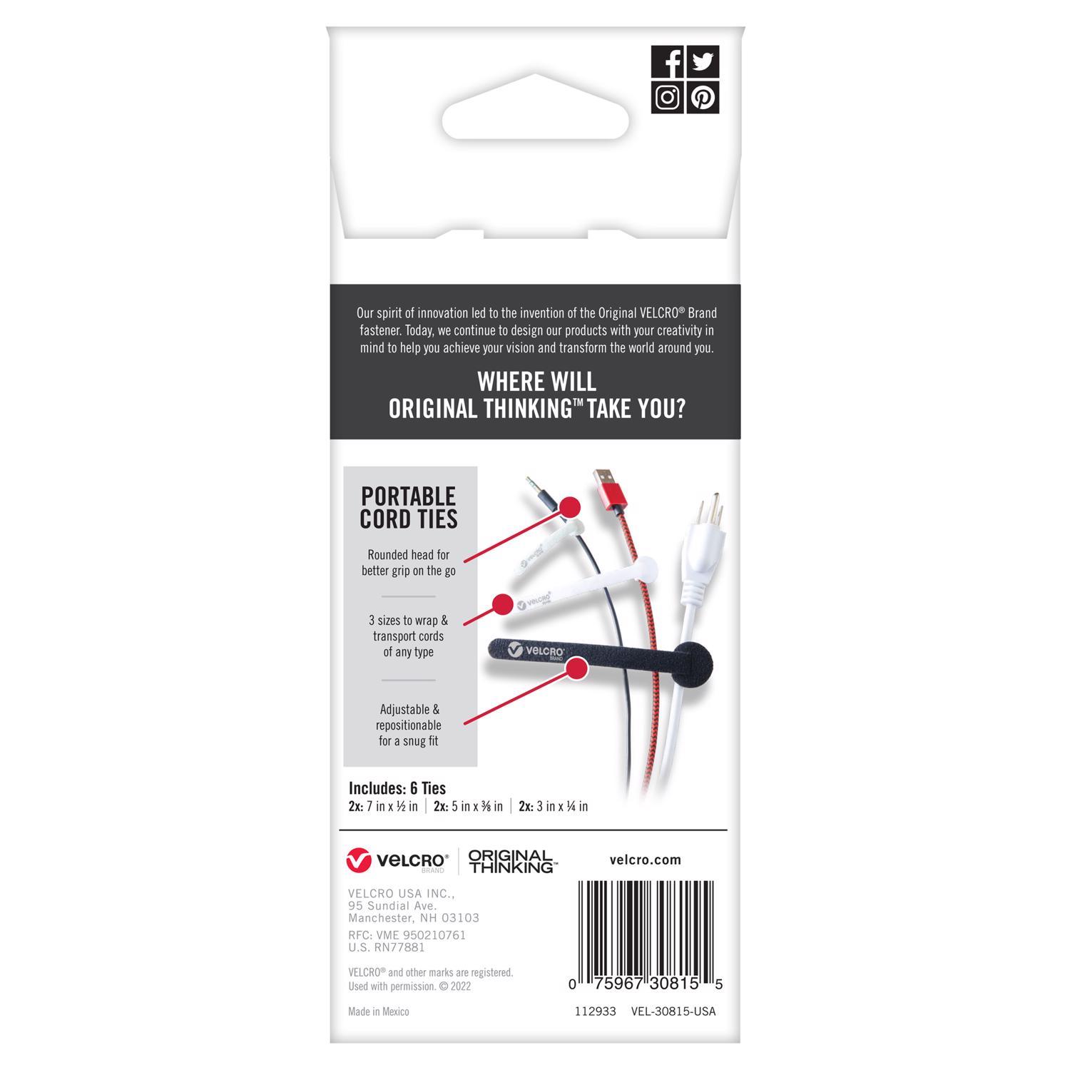 VELCRO Brand Assorted Nylon Ties 6 pk