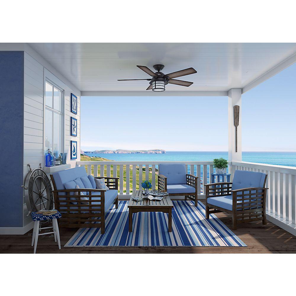 Hunter Key Biscayne 54" Indoor/Outdoor Weathered Zinc Gray Ceiling Fan with Light Kit