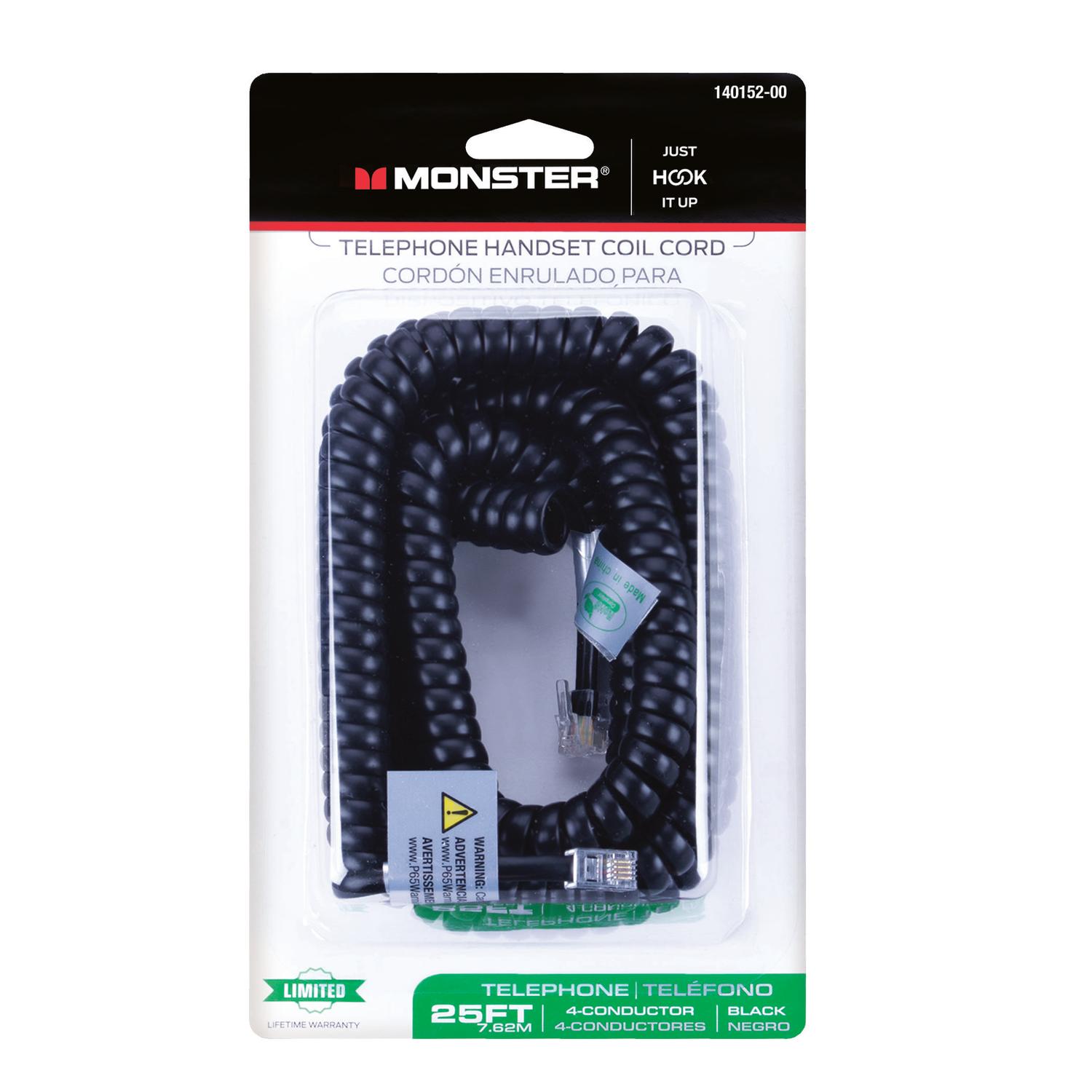Monster Just Hook It Up 25 ft. L Black Telephone Handset Coil Cord