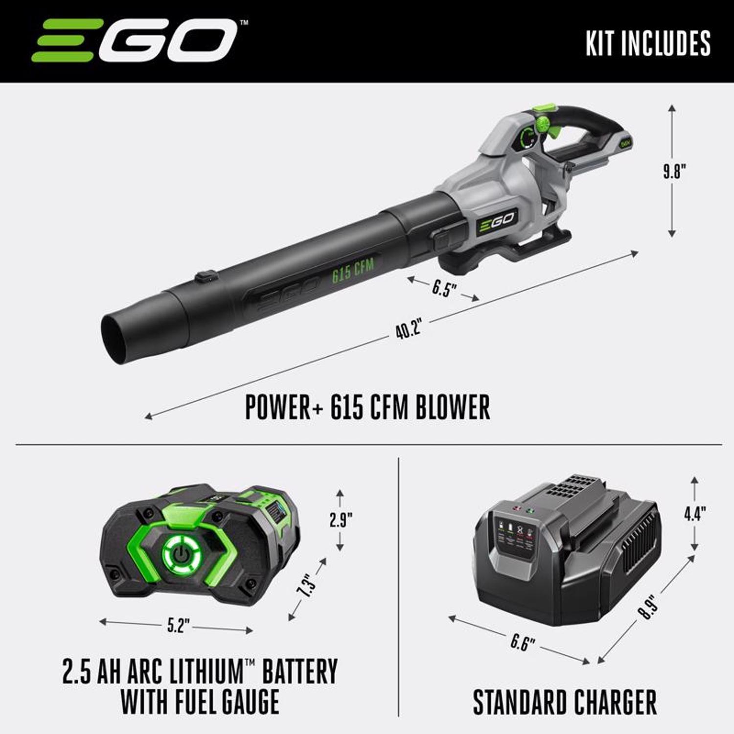 Ego Power+ LB6151 170 Mph 615 Cfm 56 V Battery Handheld Leaf Blower Kit (Battery & Charger) with 2.5 Ah Battery