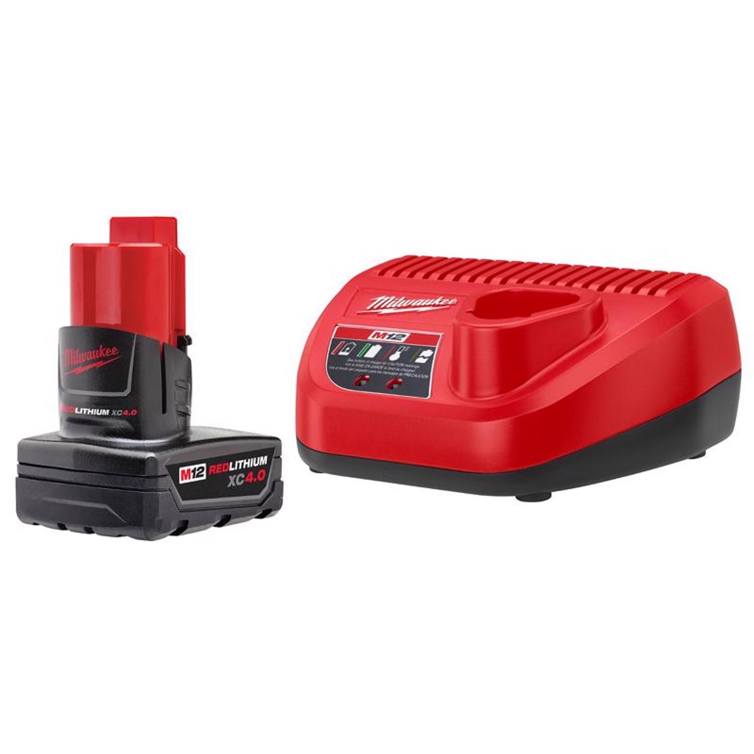 Milwaukee M12 RedLithium XC 4 Ah Lithium-Ion Battery and Charger 2 pc