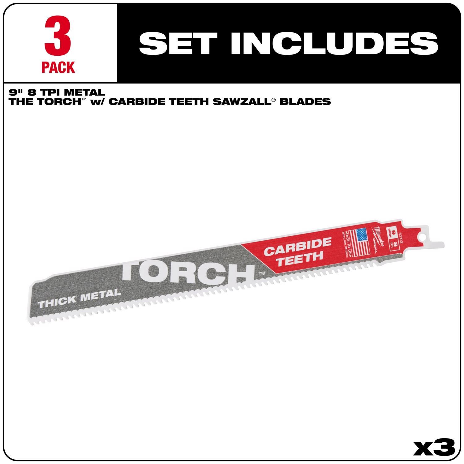 Milwaukee Torch 9 in. Bi-Metal Blade Set 8 TPI 3 pc