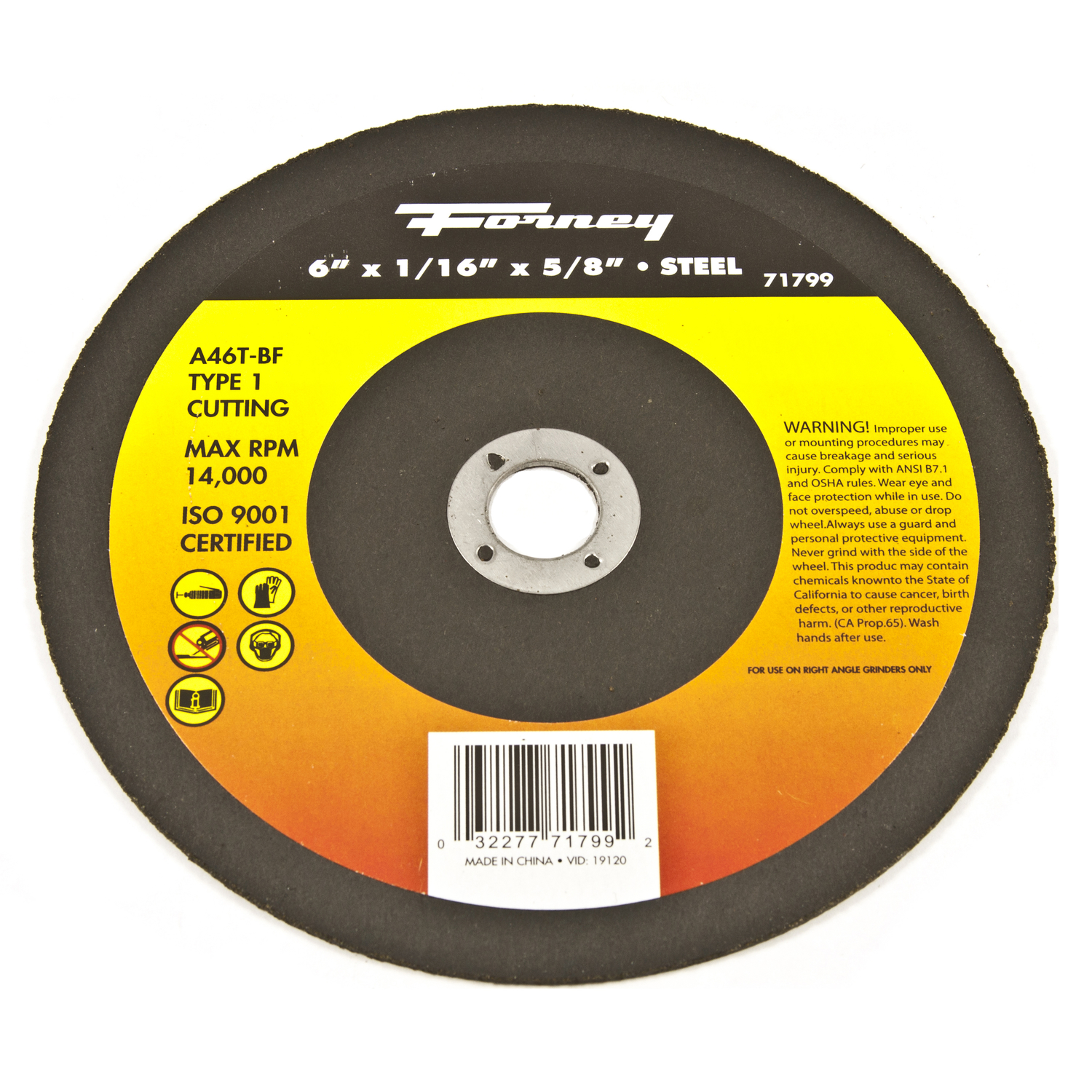 Forney 6 in. D X 5/8 in. Aluminum Oxide Metal Cut-Off Wheel 1 pc