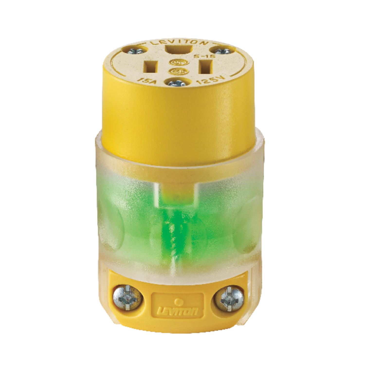 Leviton Commercial and Residential Vinyl Lighted Lighted Connector 5-15R 18-12 AWG 2 Pole 3 Wire