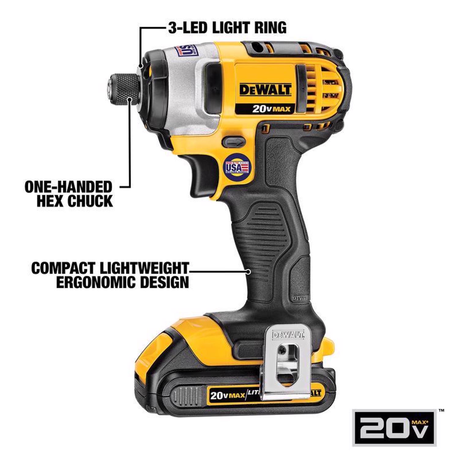 DEWALT 20V MAX 1/4 in. Cordless Brushed Compact Impact Driver Kit (Battery & Charger)
