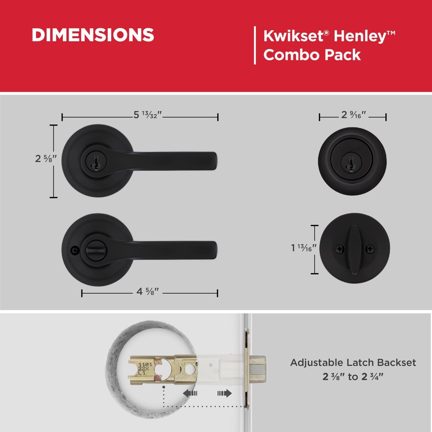 Kwikset Matte Black Lever and Single Cylinder Deadbolt KW1 1-3/4 in.