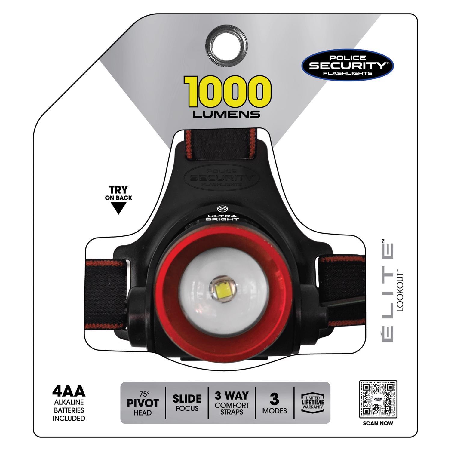 Police Security Lookout 1000 lm Black LED Head Lamp AA Battery