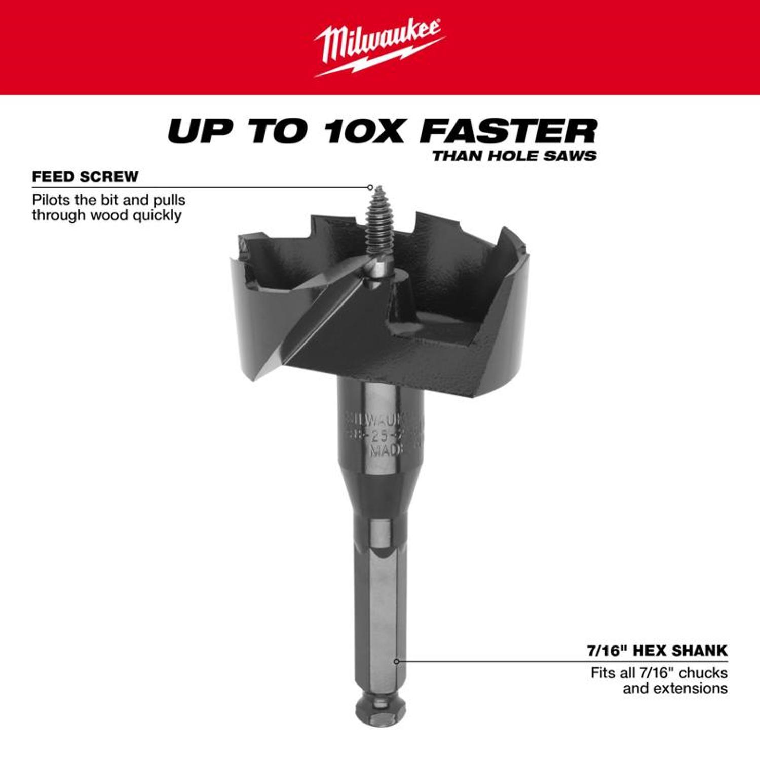 Milwaukee 2 in. X 6 in. L Heat-Treated Steel Self-Feed Drill Bit Hex Shank 1 pc