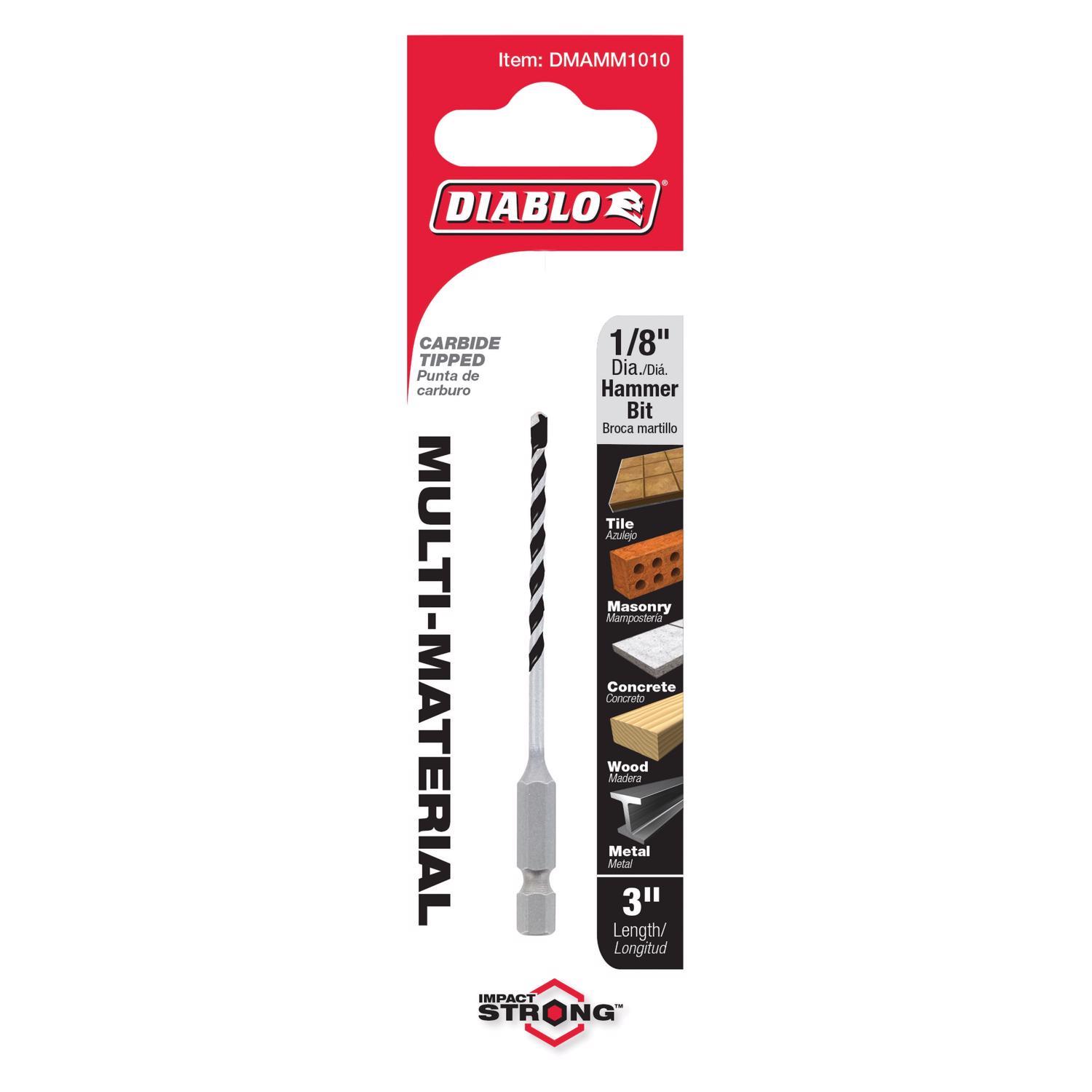 Diablo 1/8 in. X 3 in. L Multi-Material Carbide Tipped Hammer Drill Bit Hex Shank 1 pk